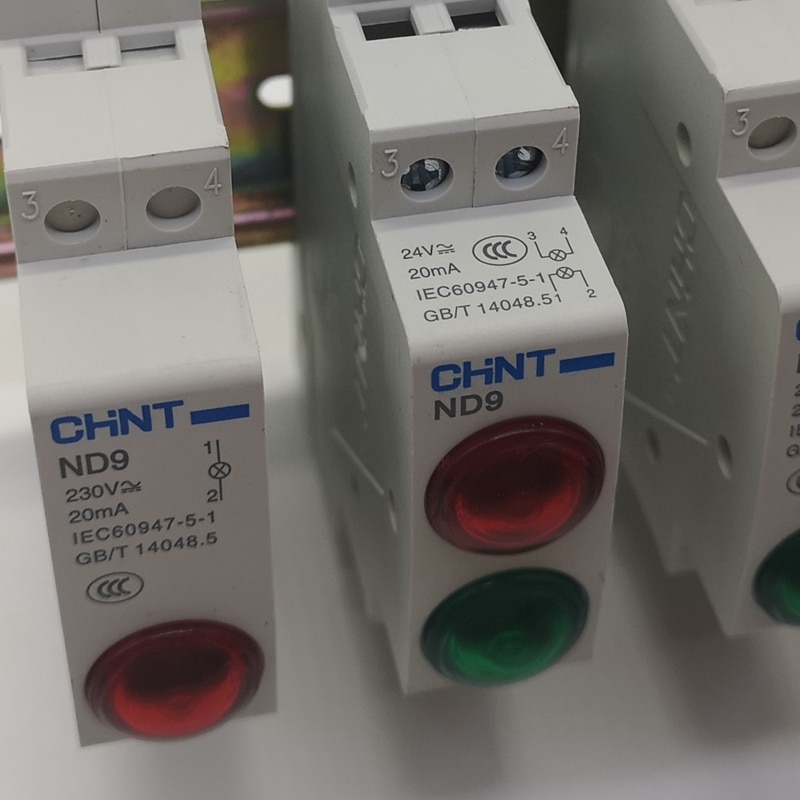 CHINT Indicator Light ND9 series AC/DC 12V 24V 110V 230V Din Rail Mount LED Indicator Light Red and Green LED Lamp