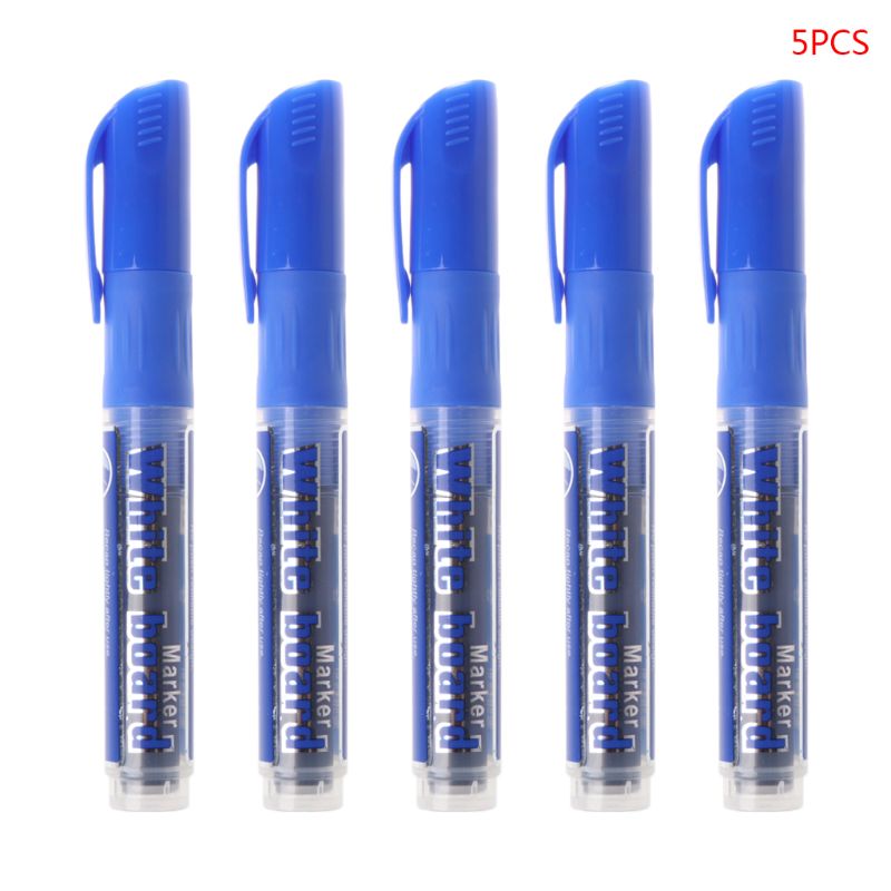 5 Pcs Erasable Whiteboard Marker Pen Dry-Erase Sign Ink Refillable Office School Supplies Student: Blue