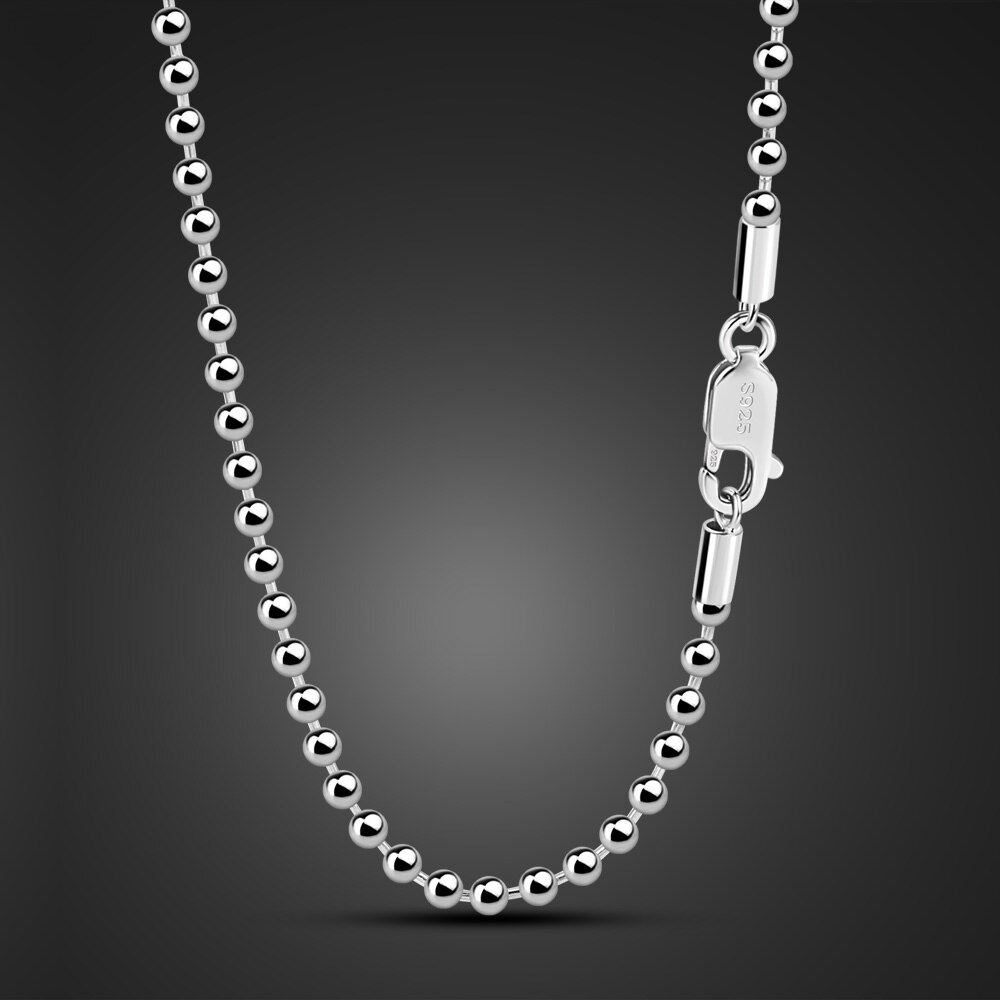 Collar de plata esterlina 100% 925 auténtica para mujer, cadena de cuentas de 2,3 MM y 18 a 28 pulgadas, para hombres y niños, joyería fina