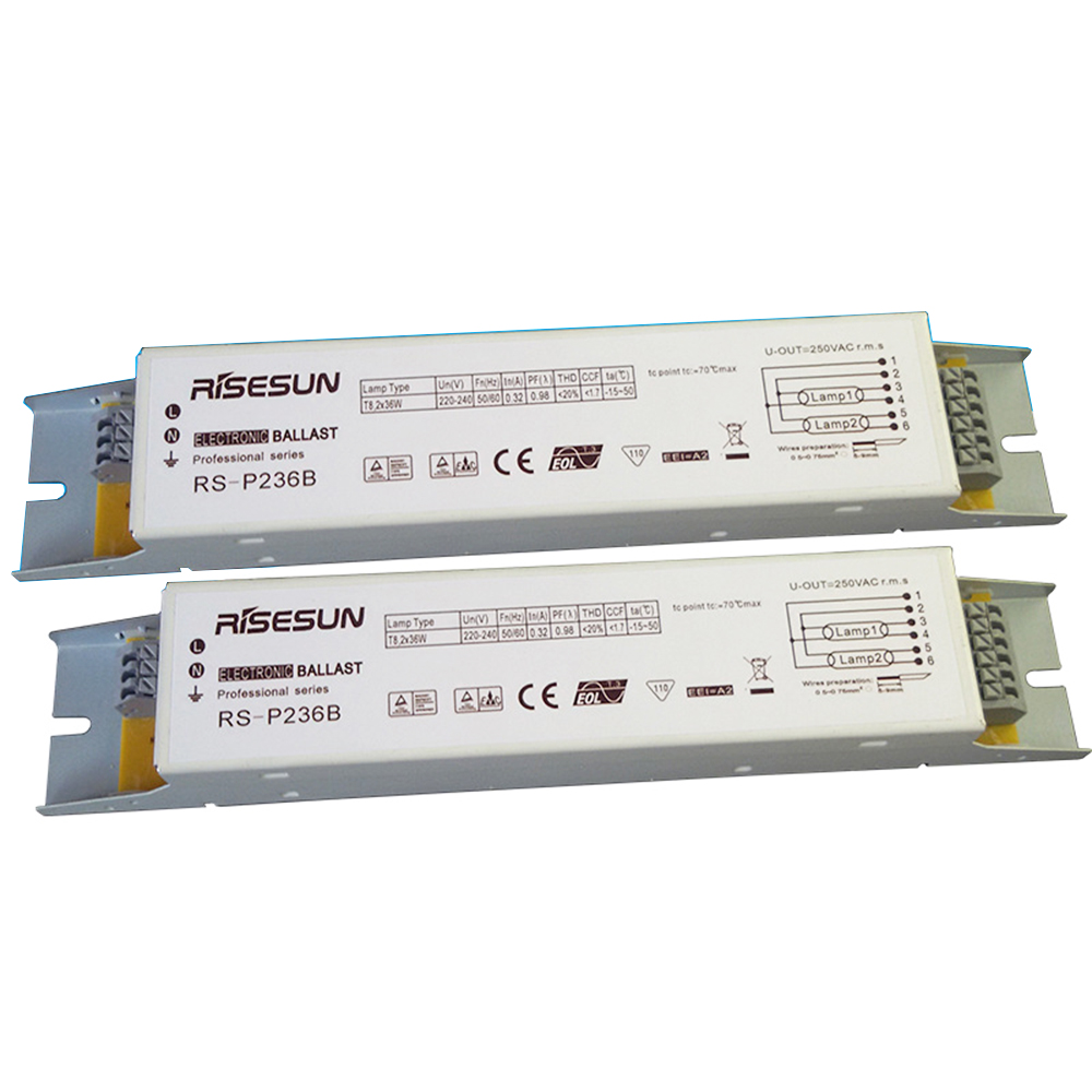 Risesun rs -p236b t8 2 x 36w elektronisk forkoblingslampe uv-forkobling til 2 lamper 220v hvite , 2-- pak