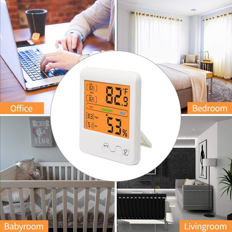 Digital Hygrometer Indoor Electronic Thermometer with Backlit Accurate Temperature Humidity Monitor for Home, Office