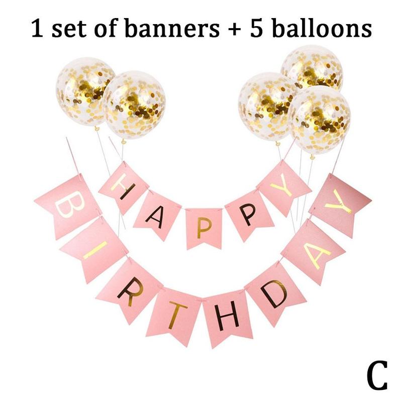 1 sæt tillykke med fødselsdagen brev bannere  + 5 paillet stempling fest dekoration balloner fødselsdag   u4 z 7: C
