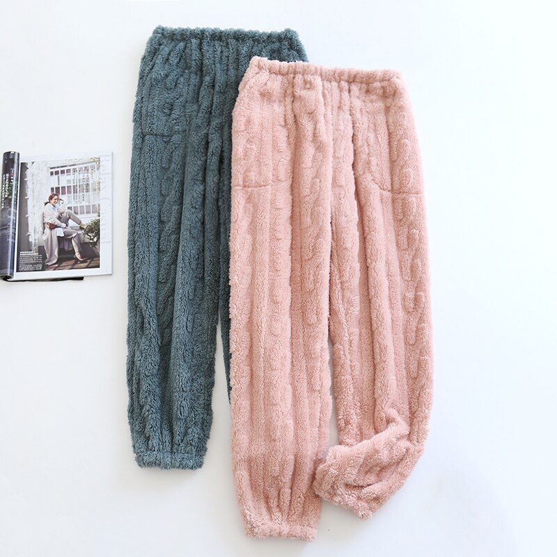 Ropa de casa de franela cálida para Mujer, pantalones de pijama gruesos de terciopelo, pantalón de dormir, ropa de invierno