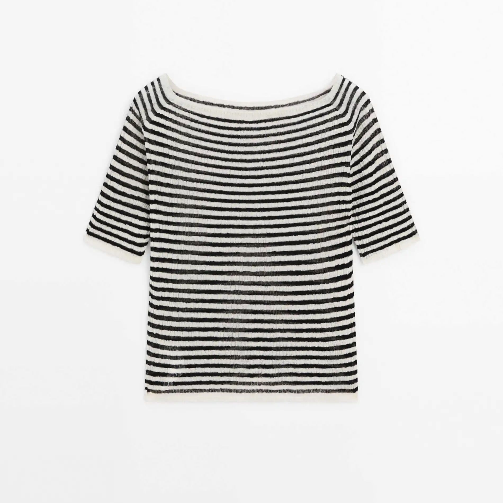Ethereal md massidutti forårsstil med afslappet, enkel stil til kvinder i strik med omvendte sting og korte ærmer og rund hals: Xs