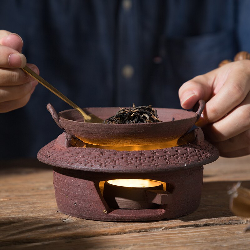 Estufa de té Vintage hecha a mano, accesorios creativos de arena de barro rojo, juego de té chino de Kung Fu, calentador de velas, decoración artesanal