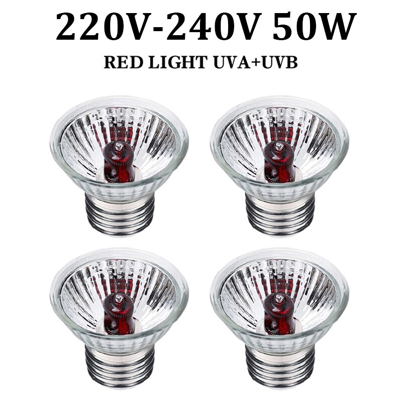 BENE 4-Pack Reptile Heating Bulb Night Red Halogen Lamp for Brooder,Turtle Lizard Chameleon Bearded Dragon Amphibian Terrarium: 220-240V 50W 4pcs