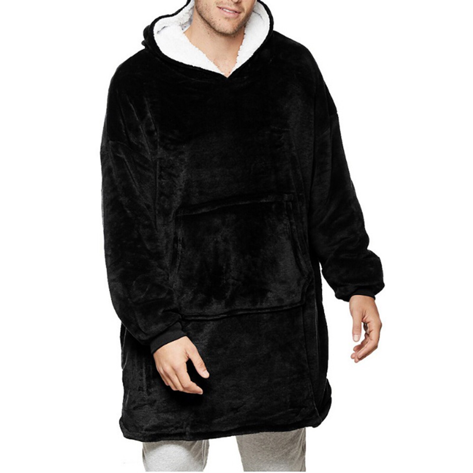 Wearable tæppe hættetrøje sweatshirt behageligt nattøj langærmet fleeceforing nattøj med hætte til kvinder mænd