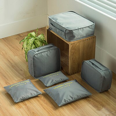 18 6 stks/set Vrouwen Bagage Reistas Dubbele Rits Waterdichte Polyester Organizer Verpakking Bag Cube Tassen: gray
