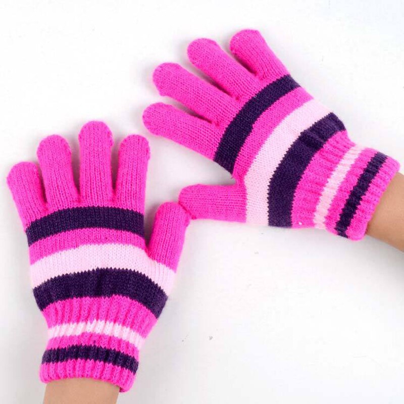 Vinterstribe børn børns vanter handsker baby drenge piger handsker bomuld vinter varme vanter fuld finger strikkede handsker