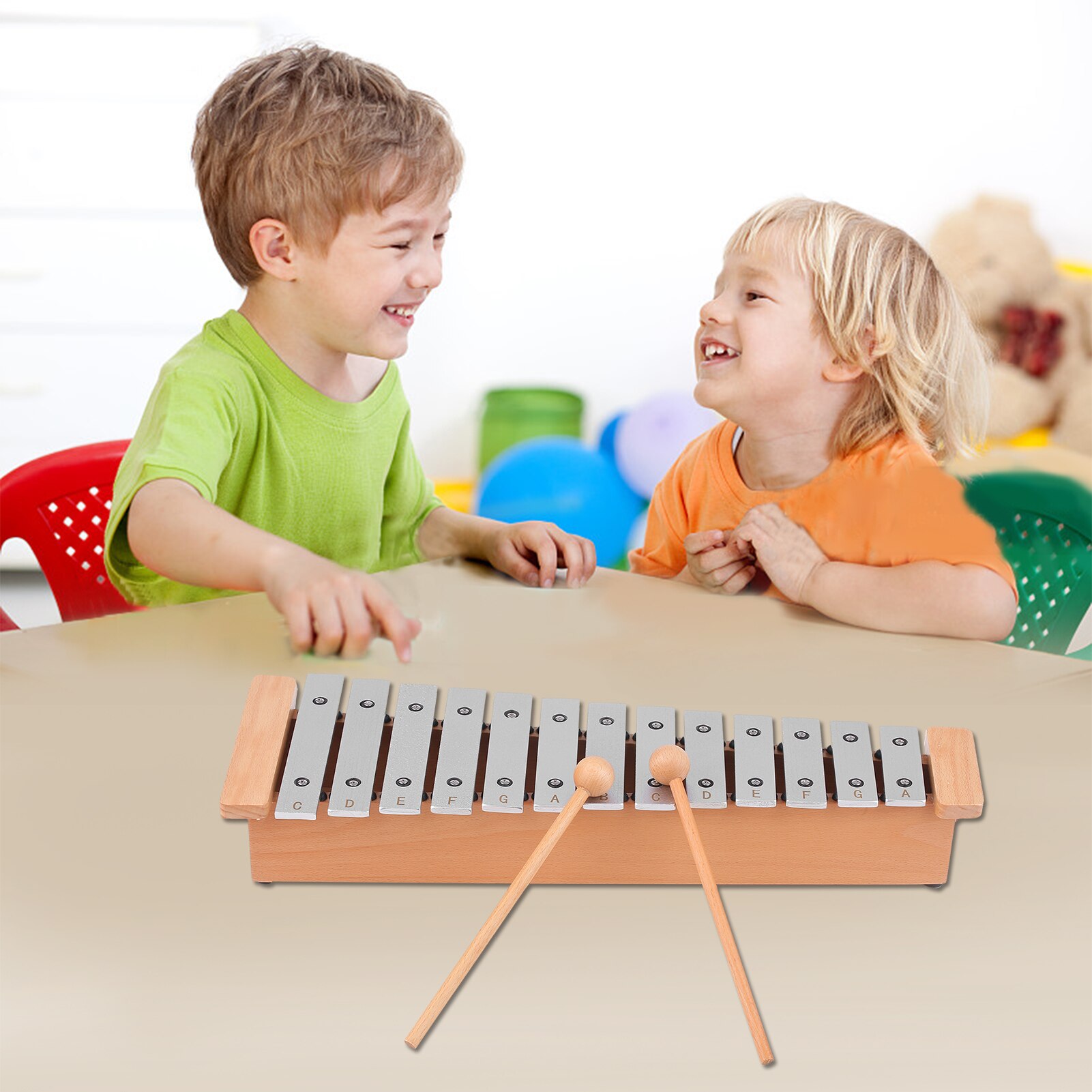 Piano Xylophone Portable en aluminium, Instrument de Percussion avec bâtons en bois, 13 notes