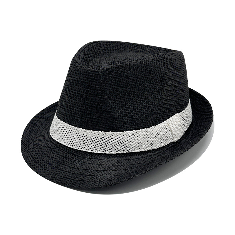 Simple Solid Jazz Hat Men Outdoor Beach Hat Women Straw Hat Woven Stripe Sunshade Hat Casual Buckle Beach Sun Fedoras Panama Cap: WHITE