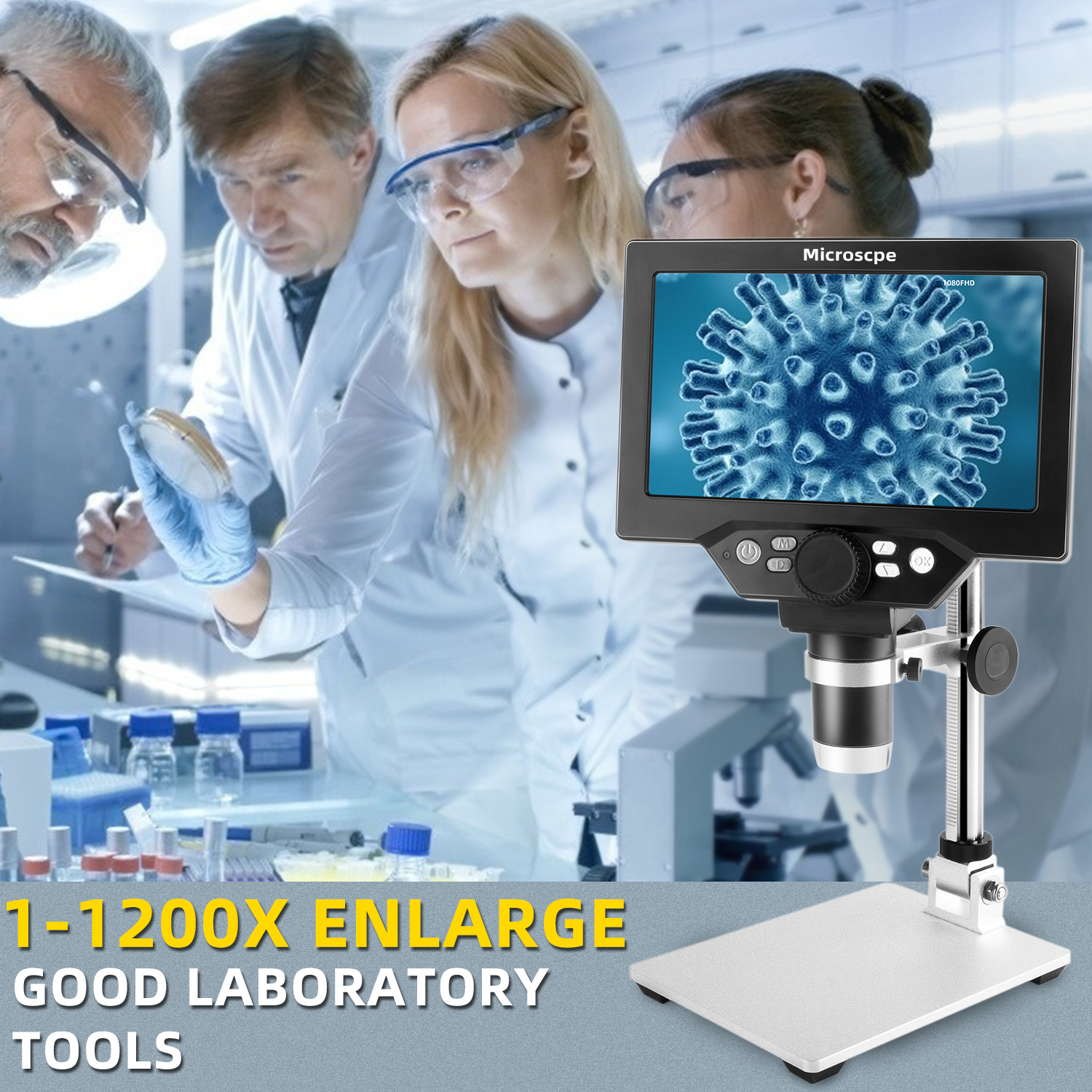 Zoom 1-1200X Digital Microscope Electronic Video Microscopes HD 7"4.3"LCDMetal Stand Soldering microscope phone Repair Magnifier