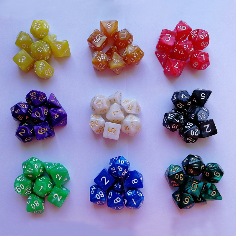 7PCS/Lot RPG Game Dices Colorful Acrylic Dice Set Mixed D4 D6 D8 D10 D10% D12 D20 DnD Board Game Dices Digital Dices