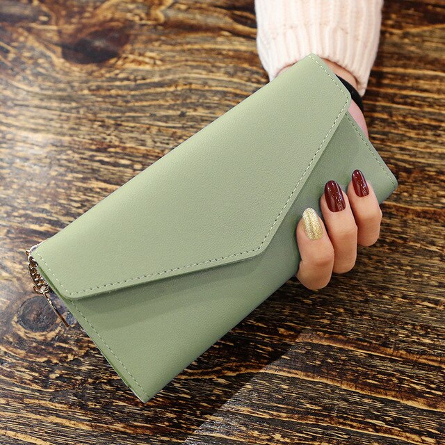 Brand Leather Women Wallet Hasp Solid Color Card Bags Long Female Purse 5 Colors Ladies Wallet Billetera: MatchaGreen