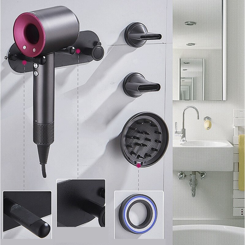 Wall Mounted Holder for Dyson Supersonic Hair Dryer, Self Adhesive Wall Hanging Power Plug, Diffuser and Nozzles Organizer