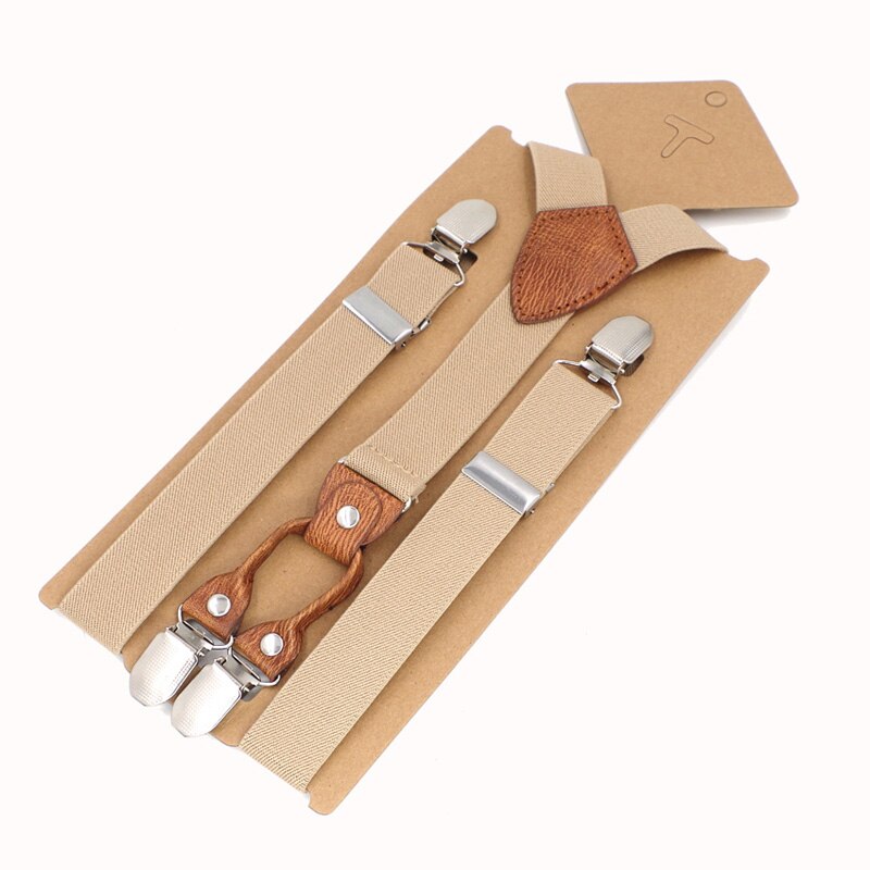 Kids Suspenders 4 Clips Leather Braces Kids Suspensorio Elastic Adjustable Tirantes Bretelles 2.5*75cm: Beige