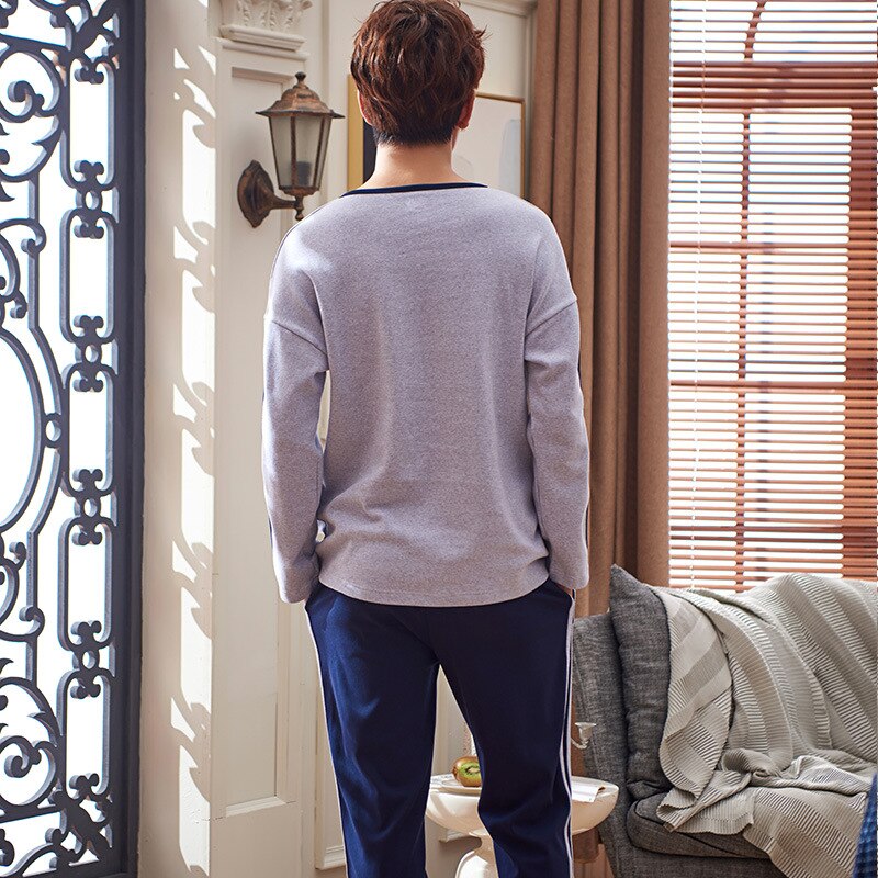 autumn and winter men's long-sleeved cotton men's pajamas sleep pants cotton-style thin section home service suit