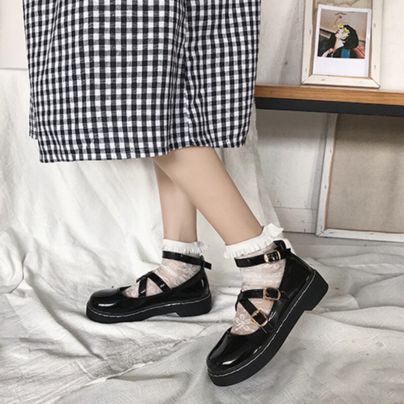 Femmes Oxfords richelieu chaussures noires été en cuir verni bout rond chaussures femme en cuir Creepers chaussures pour femmes taille 39