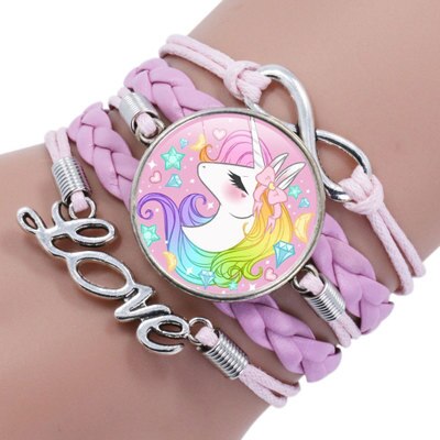 Pulsera trenzada de unicornio a la para niños, accesorios, joyería al por mayor: HJ-6