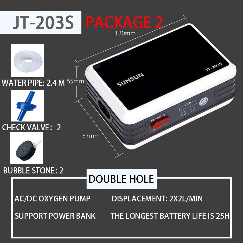 Outdoor aerator oxygenator Sensen AC and DC dual-use rechargeable oxygen pump dedicated for fishing Battery Air Compressor: JT-203S  set 2