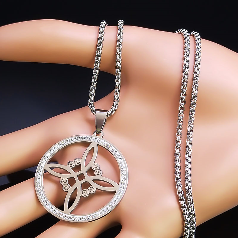 Afawa wicca hekseknude halskæde til kvinder/mænd rustfrit stål krystal hekseri amulet halskæde smykker halsbånd nudo de la bruja