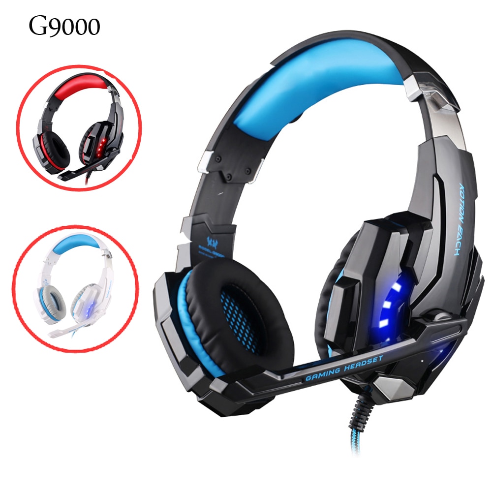 Kotion Each G4000 G2000 G9000 3.5mm Écouteurs de jeu filaires avec lumière LED et Micropone, pour PC, PS4, Xbox, ordinateur portable