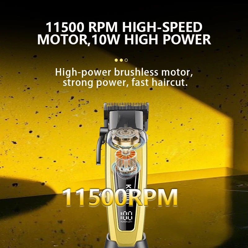 Kemei Brushless Motor Hair Clippers 11500RPM Cordless Barber Electric Hair Trimmer DLC-Blade Hair Cutting Machine