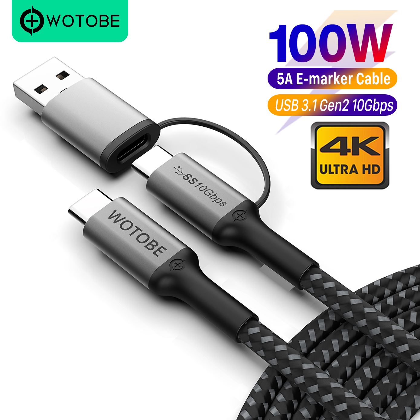 156W Gan Opladen Station, usb C PD100W Super Fast Charger 2.0 Pps Voor Samsung Lenovo Think Pad Yoga Acer Hp Dell Lg Gram Laptop: 5A 2-in-1 Cable