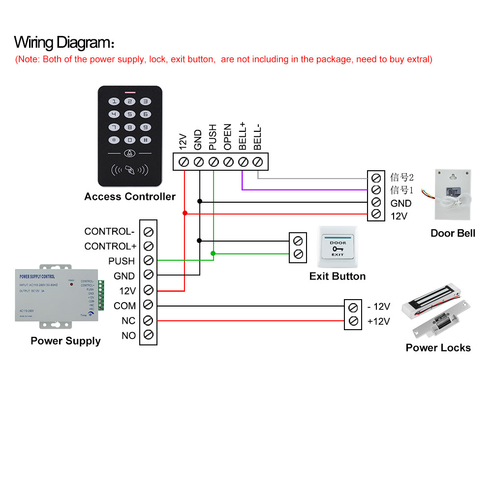 DC12V Electronic Access Control Keypad RFID Card Reader Access Controller with Door Bell Backlight for Door Security Lock System