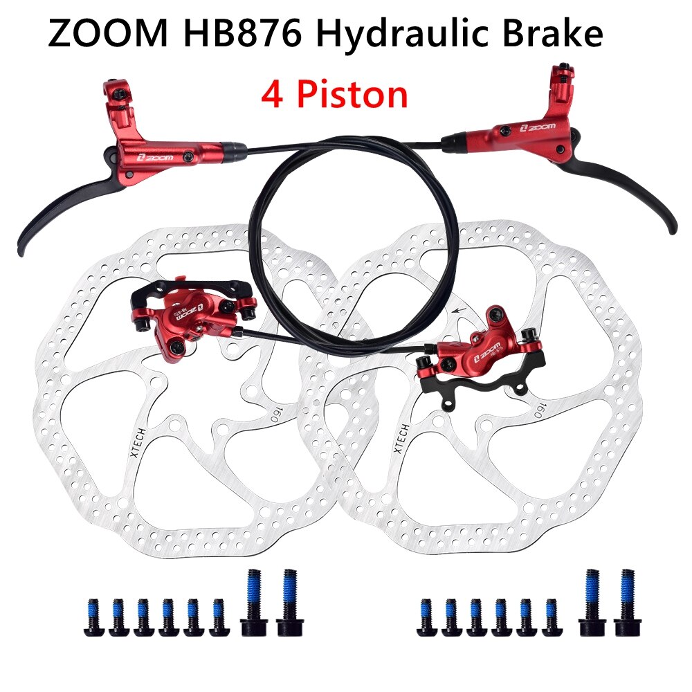 Zoom HB876 Mtb 4 Zuiger Hydraulische Schijfrem 800Mm/1400Mm Mountainbike Olie Druk Rem Met Hars remblokken