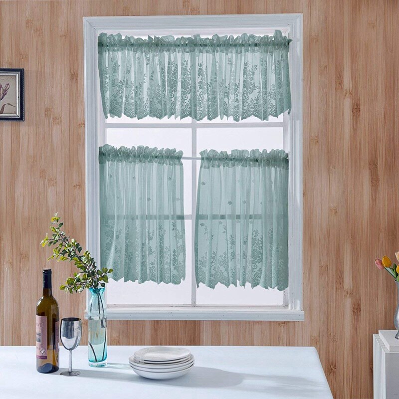 Semi-gennemsigtige gardiner til køkkenvinduer, gennemsigtige cafégardiner med blonder i soveværelset, lomme cafe gardiner  (51 x 16