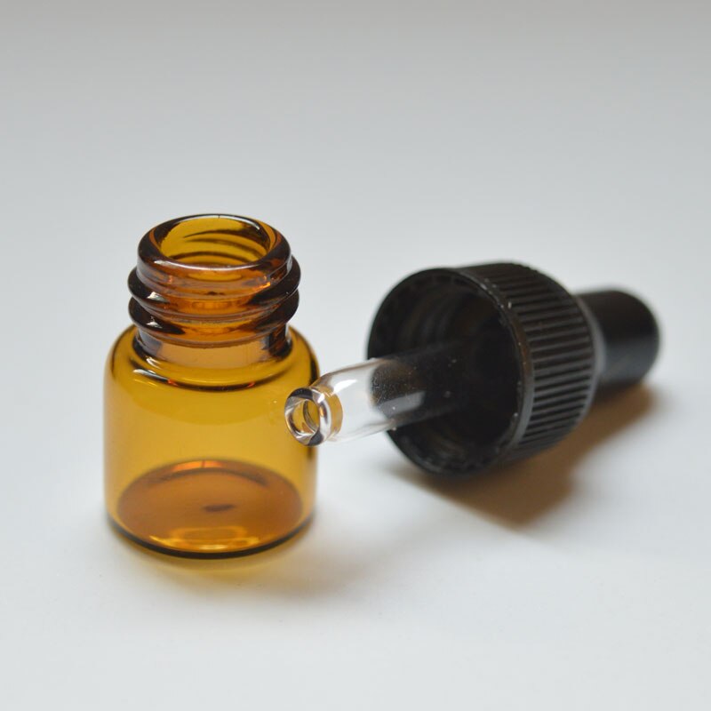 10 stuks/partij 1ml amberkleurige kleine flesjes parfumdruppelaar voor etherische olie glazen druppelflesjes