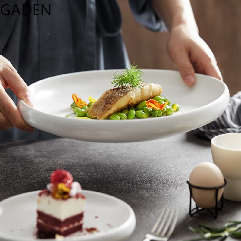 Assiette à dîner en céramique blanche irrégulière, assiette à soupe en forme d&#39;assiette à dîner à la maison, vaisselle de table, grande assiette occidentale