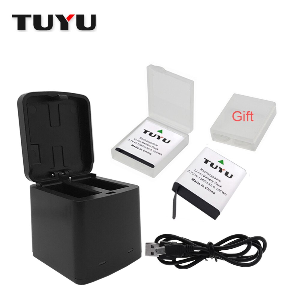TUYU Sports Camera Accessories 1380mAh Rechargeable Action Camera Battery with USB Dual Battery Charger for Eken H9 H8R H6S H5S: 2Batteries x charger