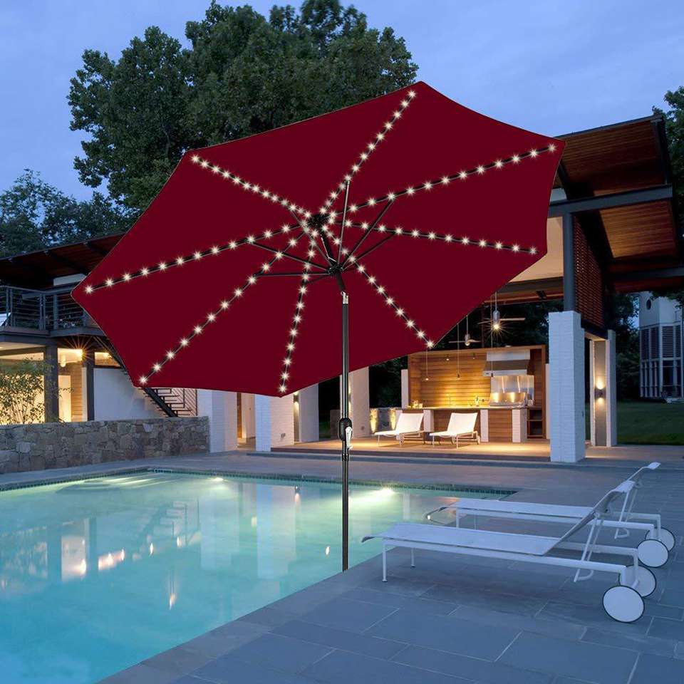 Strand parasol telt lys 104 led aaa drevet kobbertråd led string lys udendørs hængende paraply have terrasse lampe lys