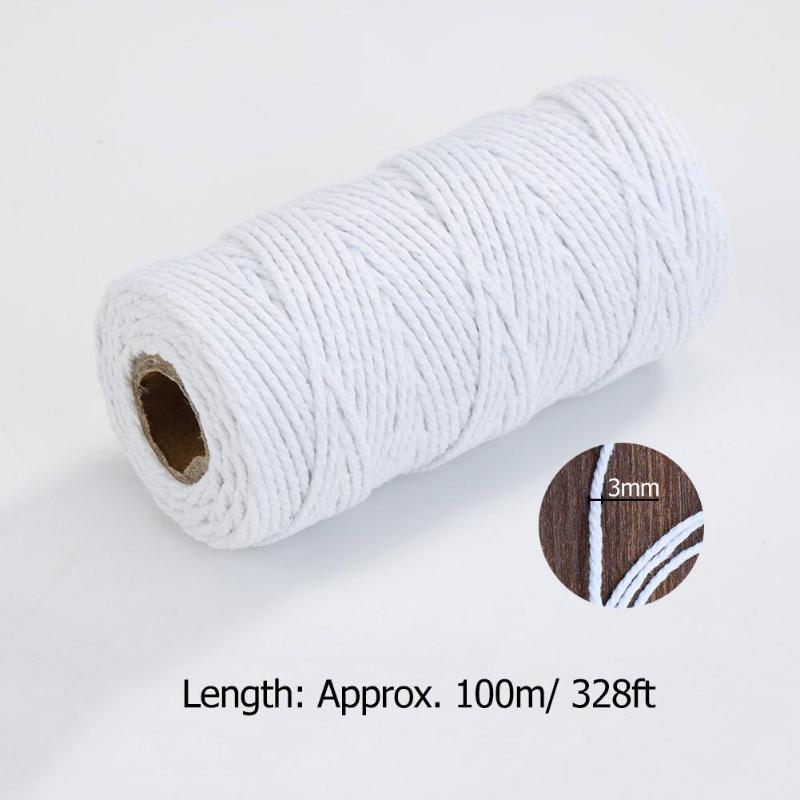 100m White Cotton Cord Natural White Twisted Cord Rope Craft Macrame String DIY Handmade Home Decorative