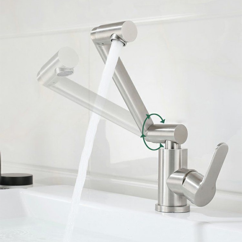 360 Degree Rotating Brushed Deck Mounted Cold Water Mixer Tap Solid Swivel Folding Kitchen Sink Basin Faucet