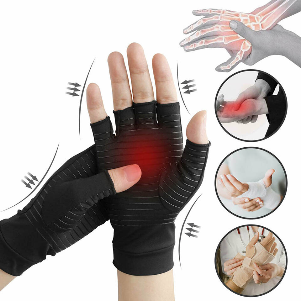 1 Pair Koperen Fiber Compressie Artritis Handschoenen Pijnbestrijding Pols Gewrichten Brace