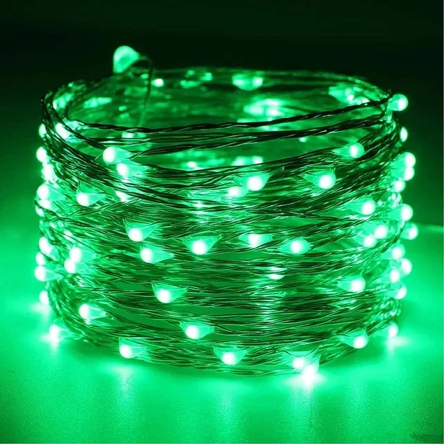 Guirnaldas de luces LED con batería de 1/2/3/5/10/20M, guirnalda de luces de alambre de cobre para dormitorio, jardín, , boda, decoración navideña: Verde / 0,5 W