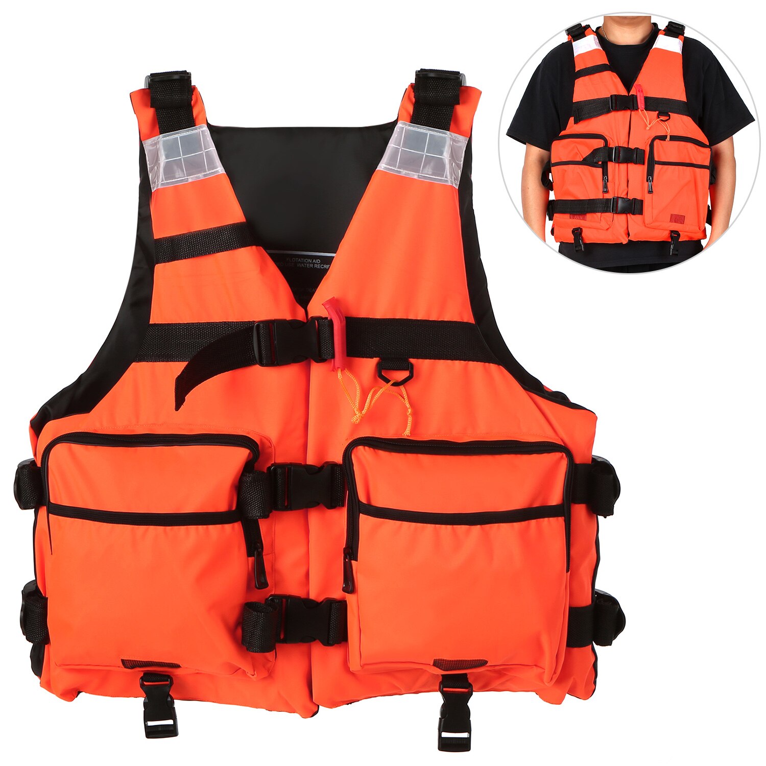 Rescue Waarschuwing Vissen Vest Met Fluitje Hoge Drijfvermogen Reddingsvest Multifunctionele Multi Pocket Buiten Vissen Leven Vest: Oranje / M