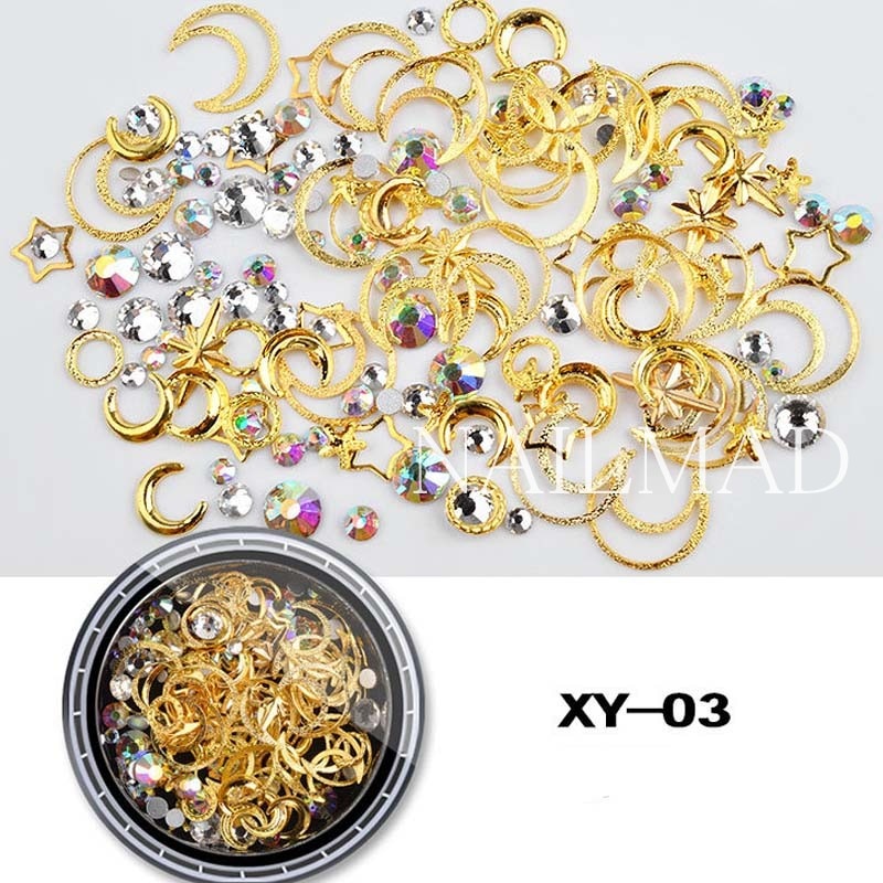 1 doos Maan Ster Studs Metalen Hollow Maansikkel Nail Klinknagels Studs DIY Manicure Nail Art Steentjes 3D Decoratie: 03