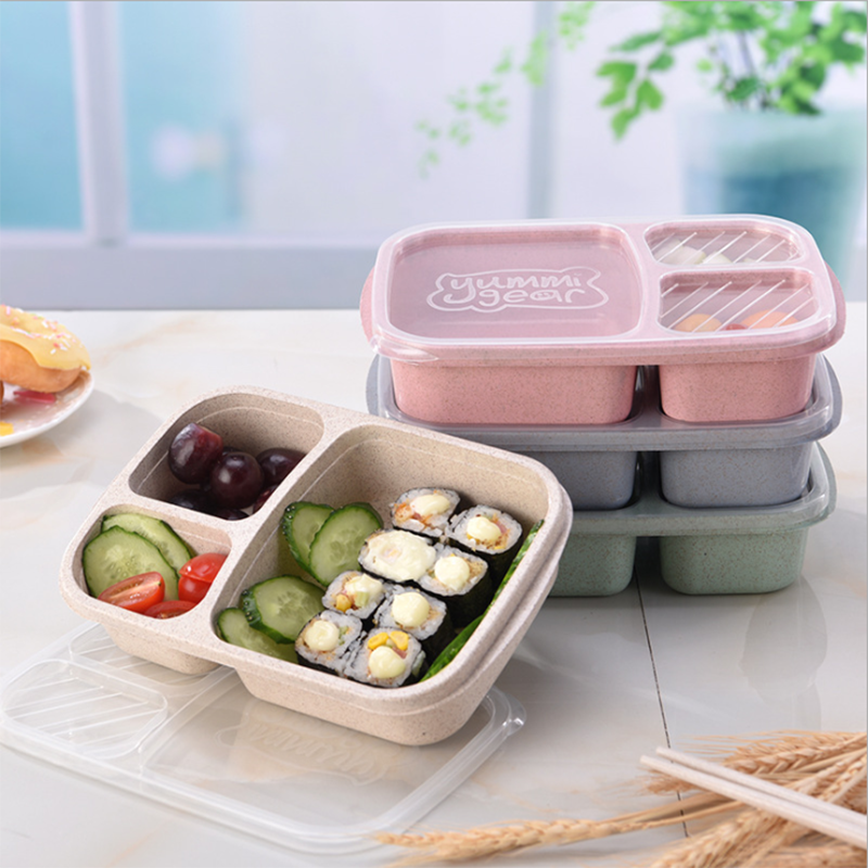 Vierkante Lunchbox Partitie Vers Houden Tarwe Stro Student Lunchbox Verzegelde Warmte Behoud Lunchbox