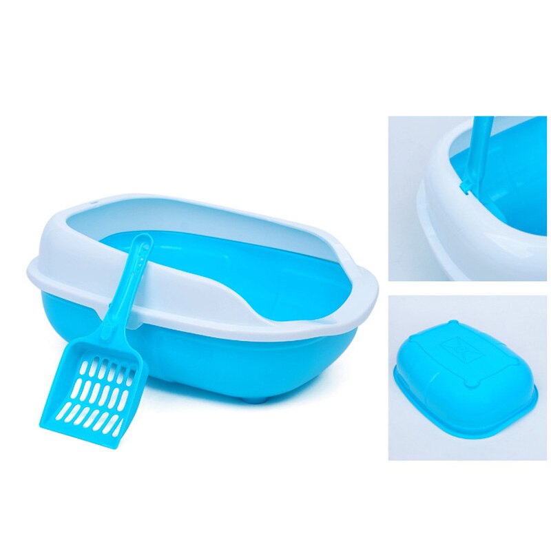 Open top Cat Litter Box Rimmed High Sides Plastic Pet Litter Box with Scoop#