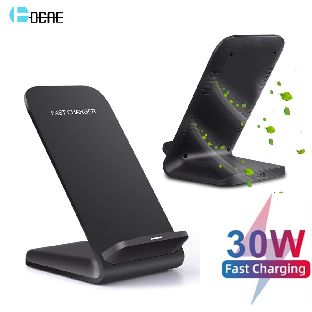 Dcae 30w qi carregador sem fio suporte para iphone 12 mini xs max xr 11 pro 8 samsung s21 s20 s10 estação de carregamento rápido suporte do telefone