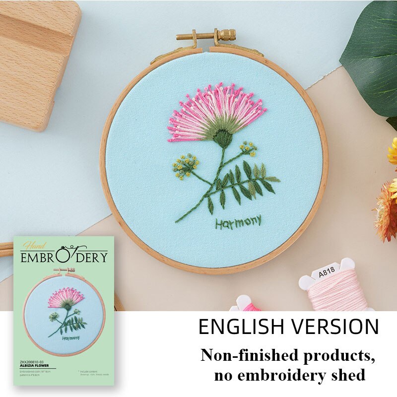 Nybegynner gjør-det-selv stemplet broderi startsett fargerike blomster planter mønster broderi stoff tråder verktøysett dekor kunstverk: Lyse blå