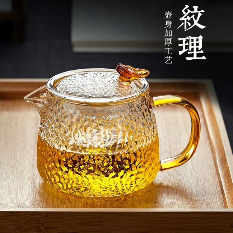 Japansk højt borosilikatglas tekande filter boble tekande høj temperatur modstand hammer mønster tekande kung fu te sæt