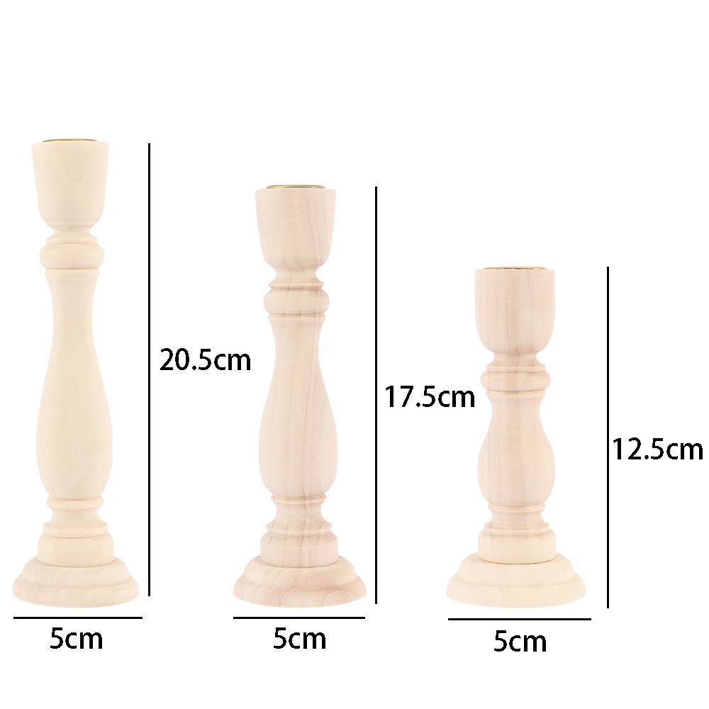3 Sizes Candle Holders Retro Unpainted Wood Classic Craft Candle Holders Wedding Party Home Decorations