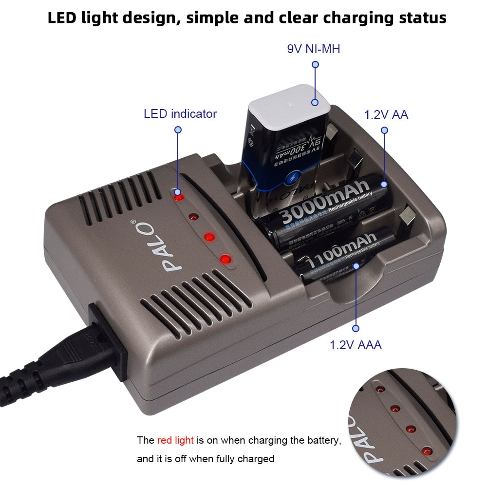 6F22 9V Ni-MH Rechargeable Battery +Smart 9v battery Charger with LED Indicator for 1.2v Nimh AA AAA Rechargeable Battery 9v