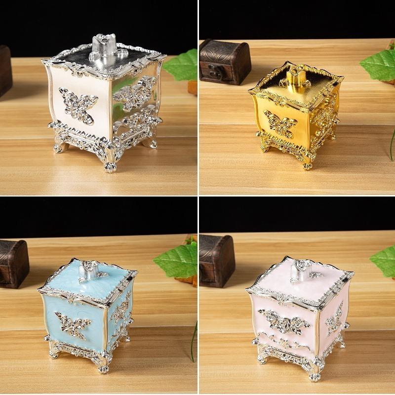 European Style Light Luxury Plastic Cotton Swab Box Living Room Home Cotton Swab Sealed Small Storage Box