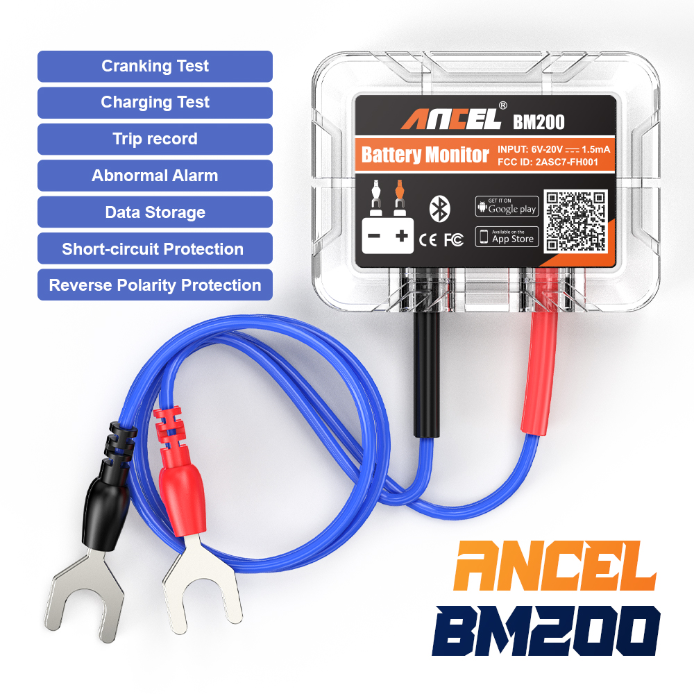 Ancel bm200 12v testador de bateria sem fio bluetooth 4.2 monitor de bateria display led soh soc analisador de bateria ferramentas testador automático